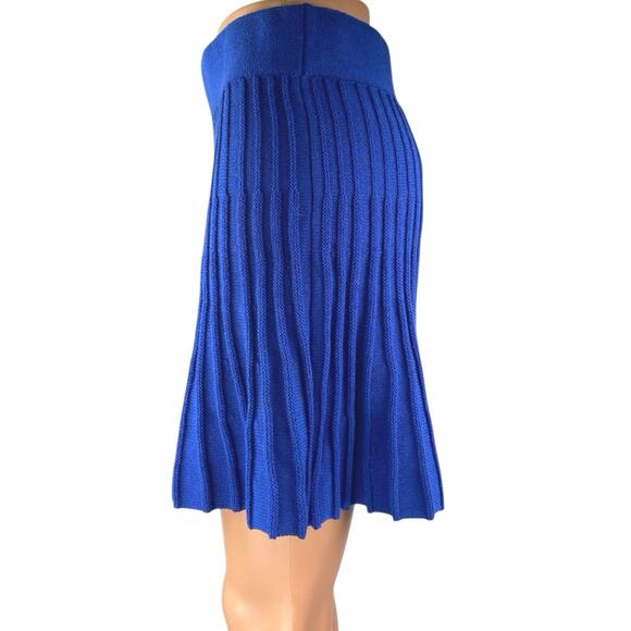 Zara Women's Blue Pleated Rib Knit High Waist Mini A-Line Flared Skirt Size M - Picture 2 of 5